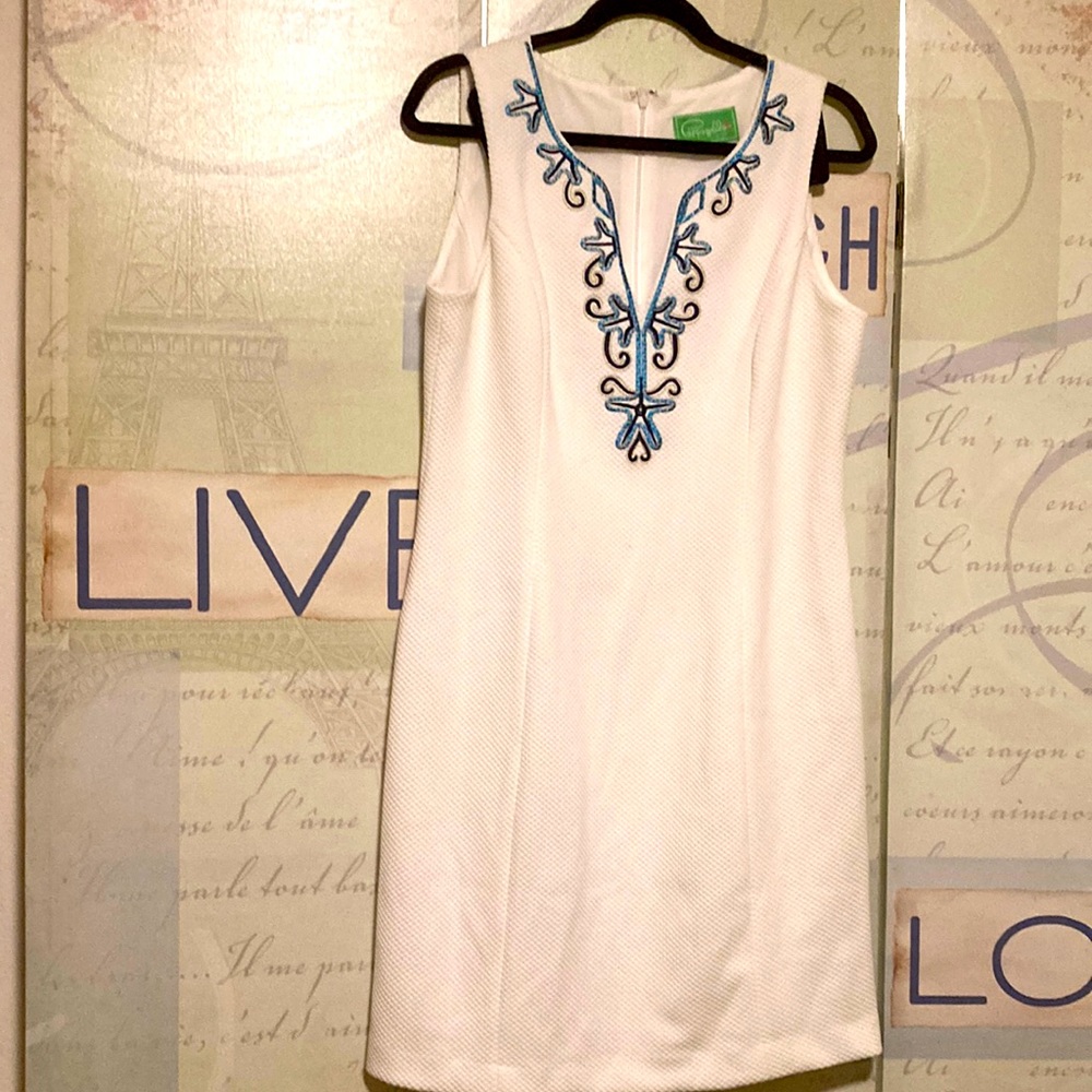 Papagallo White Dress NWOT Size 10 with Embroidery